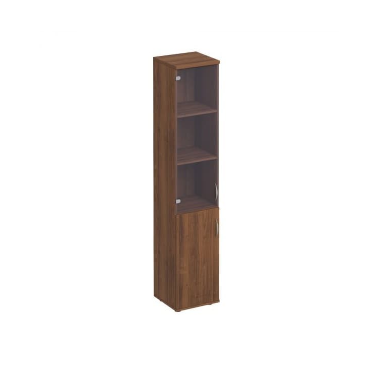 Шкаф для документов узкий со стеклом Юнитекс Комфорт КФ К.381 ОФ (40x38x200) французский орех